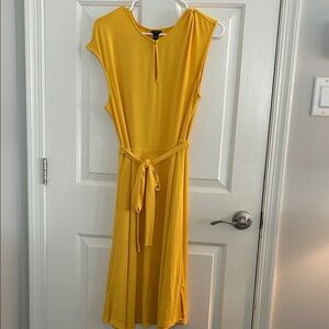 Ann Taylor Sunny Yellow Sleeveless Midi Dress with Tie Waist
